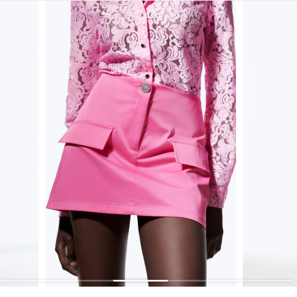 NWT Zara high waist skirt front flap rhinestone